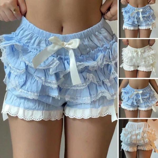 Shorts femininos mulheres cintura alta malha elegante arco de renda com faixa elástica de cintura design multi-camadas para música