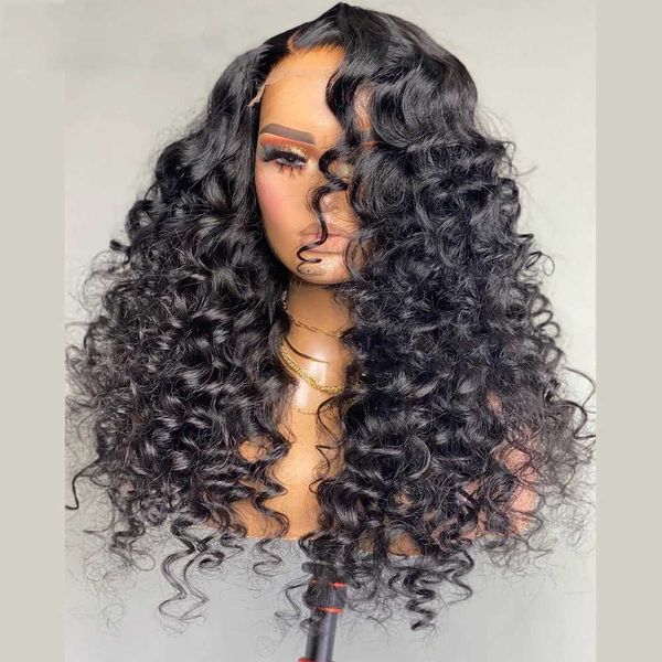 Saç perukları Kinky Curl Wavy Sentetik Dantel Ön Peruklar Doğal Saçak Siyah Kadınlar İçin Glueless Siyah Saç Bukle Peruk Günlük Partisi Kullanım 240306