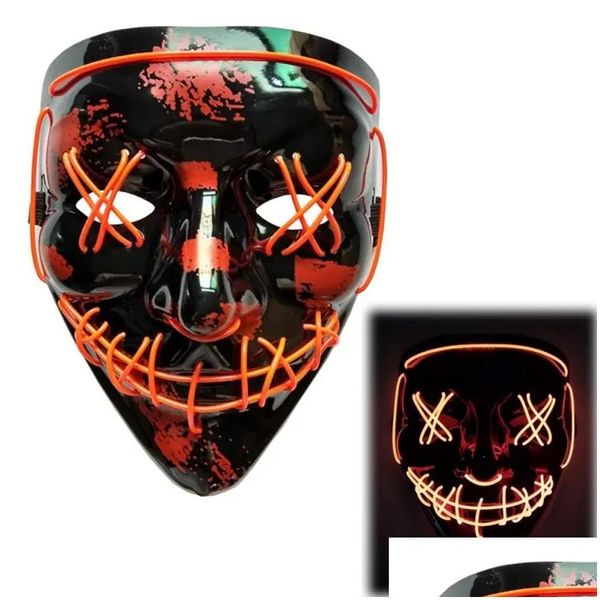 Máscaras de festa 2023 Halloween LED máscara purga máscaras eleição rímel traje dj festa acender brilho no escuro 10 cores para escolher drop deliv dhyv7