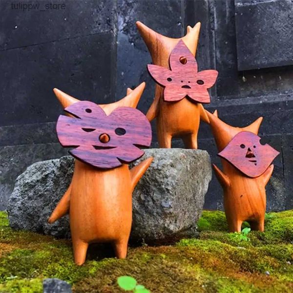 Estatuetas de objetos decorativos Estátua de Korok Resina de madeira Presente de artesanato da família Korok para amantes de jogos Zelda Breath of The Wild Puppet Toy Decoração de artesanato