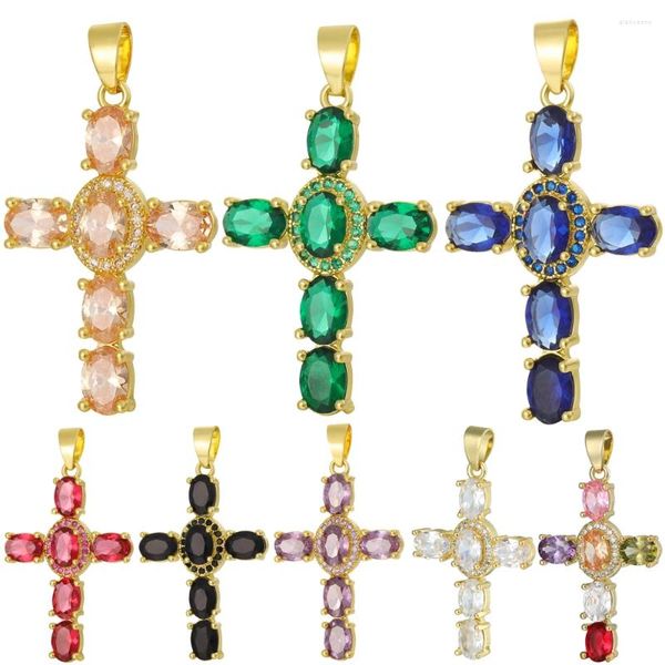 Anhänger Juya, handgefertigt, 18 Karat vergoldet, mit Zirkonia, christliches Kreuz, für DIY-Rosenkranz, religiöse Anhänger, Schmuckherstellung