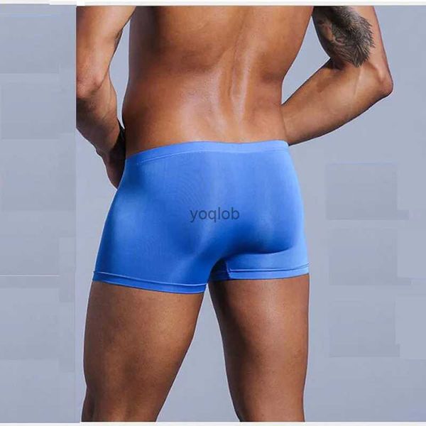 Cuecas muito finas cuecas masculinas nylon gelo seda boxers duplos ensacados boxers de alto interesse