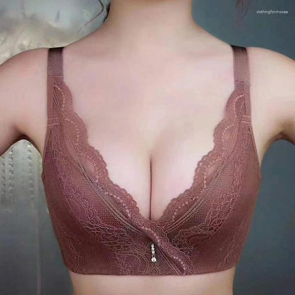 Reggiseni Intimo antitraccia da donna Nessun anello in acciaio raccolto piccolo petto supporto per il seno regolabile reggiseno sottile set pizzo sexy