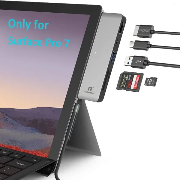 Estação de acoplamento adaptador Surface Pro 7 USB C Hub 5 em 2 com 4K HDMI 60W PD carregando 3.0 SD/TF