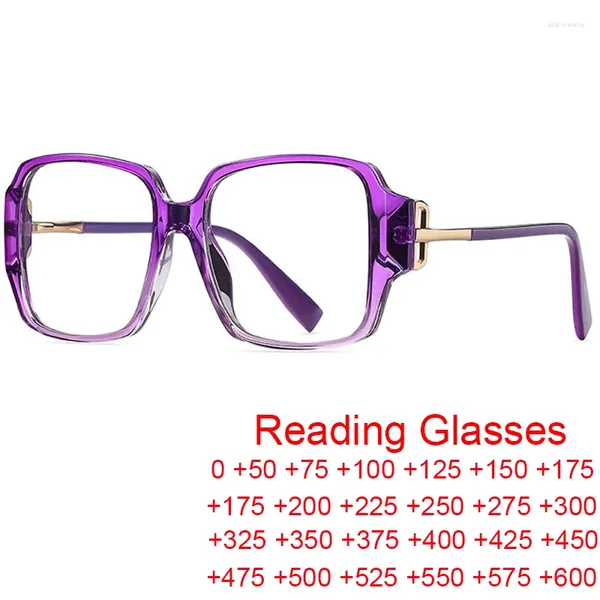 Güneş gözlüğü moda büyük boyutlu gradyan mor kare çerçeve okuma gözlükleri kadınlar erkekler bilgisayar gözlük anti mavi ışık reçetesi