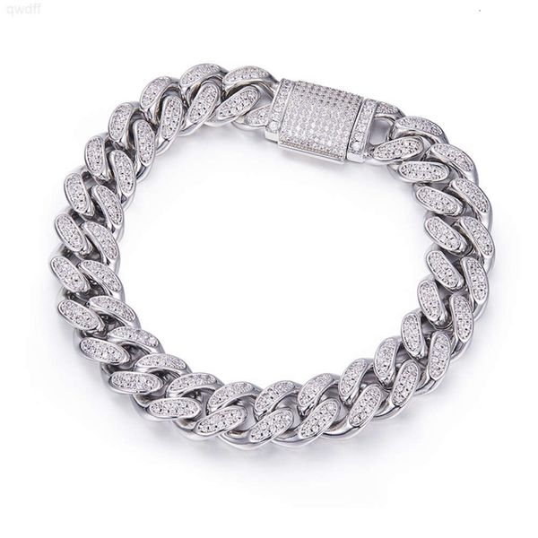 Heiße Luxus 12mm Iced Out kubanische Kette Moissanit 925 Silber platiniert kubanische Gliederkette Armband Hip Hop Geschenk für Männer