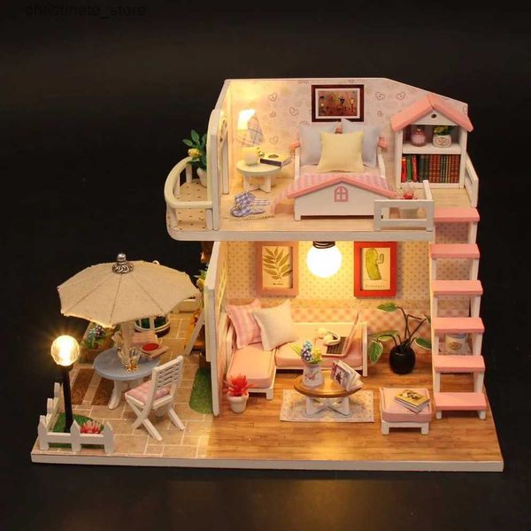 Architektur/DIY-Haus, Spielzeug für Kinder, DIY-Puppenhaus, Miniatur-Puppenhaus mit Möbeln, Puppenhäuser, Spielzeug, Geburtstagsgeschenke, PINK LOFT VILLA M033