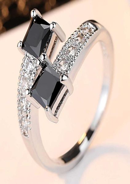 Luxuriöse Sternenstern-Ringe, echtes 10 kgf Weißgold gefüllte Ringe für Damen, Modeschmuck, Fingerring mit echtem schwarzen Cz Q07086710689