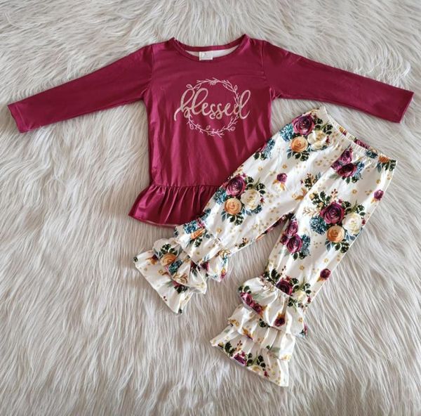 Designer-Kleidung für Kleinkinder, Babys, Neugeborene, Mädchen, Herbst-Outfits, neues Design, Kleidung für Kleinkinder, Mädchen, lange Hosen, Boutique, Ourfits, Blumendruck, 2433425