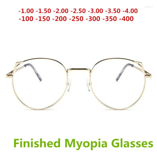 Güneş gözlükleri çerçeveler kedi kulakları stil altın renk gözleri bitmiş miyop gözlükleri seksi kadın kız yakın görüşlü optik gözlük -100 -200 -250