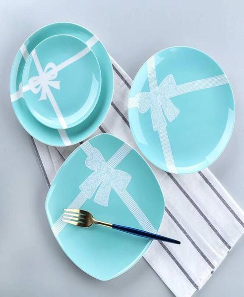 Классическая синяя тарелка, керамическая посуда, 68-дюймовая круглая тарелка для завтрака, торт, десертная посуда, хорошее качество, свадебные подарки8273663
