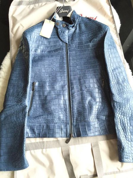 Herren Jacken Winter brioni Echte Krokodillederjacke Blaue Motorradmäntel