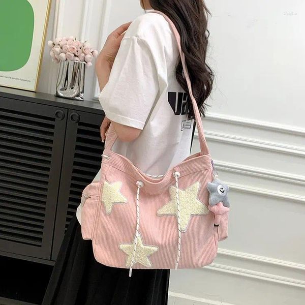 Sacos de noite feminino bonito menina estrelas bolsa de ombro tote ins estudante universitário japonês crossbody com pingente de estrela