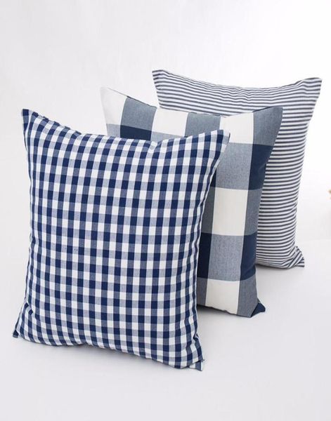 Hochzeit Party Geschenk Kissenbezug Nordic Mode Marineblau Plaid Dekor Büro Zuhause Auto Sofa Kissenbezug 45X45cm1566952