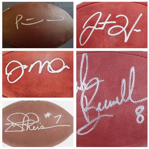 MAHOMES JUSTIN HERBERT Joe Montana Christian McCaffrey Lem Barney Joe Theismann Zach Ertz Lynn Swann Matt Cassel Mark Brunell Bola de futebol autografada e assinada