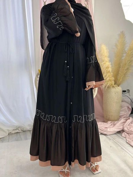 Ethnische Kleidung Eid Ramadan Muslim Abaya für Frauen Spitze Strickjacke Schwarz Marokko Kaftan Jubah Kimono Robe Maxi Lange Kleider Abayas Dubai