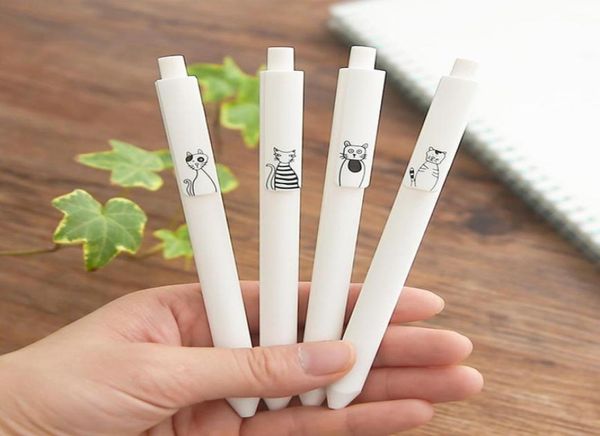 Canetas de gel 6 pcs adorável gato dos desenhos animados 05mm esferográfica triângulo corpo tinta preta escrita suave material escolar de escritório h67268080221