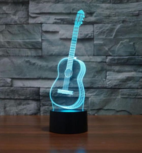 Modelo de guitarra musical 3D LED lâmpada com sensor de ilusão óptica com cabo USB Smart Touch 7 cores mudam atmosfera luz noturna para Chr7244874