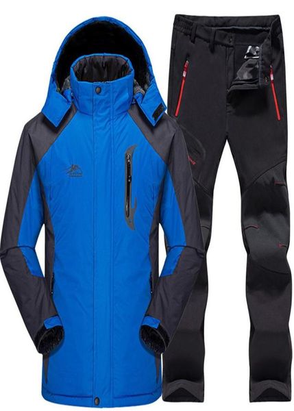 Terno de esqui masculino à prova d'água, jaqueta térmica de lã para snowboard, calças masculinas, esqui de montanha e snowboard, conjunto de roupas de neve de inverno c181122930355