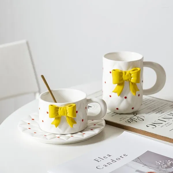 Tazze Semplice Ragazza Cuore Fiocco Tazze e Piattini in Ceramica Set Ragazze Caffè Colazione a Casa Ufficio Mark Tazze.