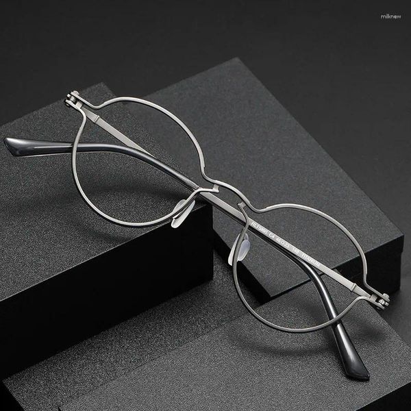 Montature per occhiali da sole Montatura in vetro ottico in titanio da uomo Vintage rotonda può abbinarsi a occhiali da vista miopia montatura da donna Designer