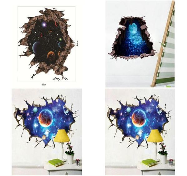 Einzelhandel 3D gebrochene Wand Raum Planet Wandaufkleber Aufkleber für Kinder Schlafzimmer Wohnzimmer Dekorationen Home Decor Aufkleber Kunst Bilder Wa5072902