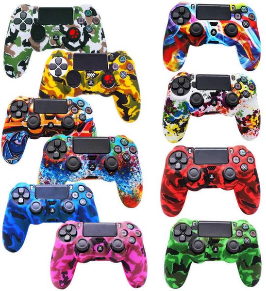 Sony PlayStation için 4 PS4 Kontrolör Kılıfı Kablosuz Bluetooth Başparmak Tutarlar Joystick Console Camo Cilt Antislip Silikon Kapak7606410