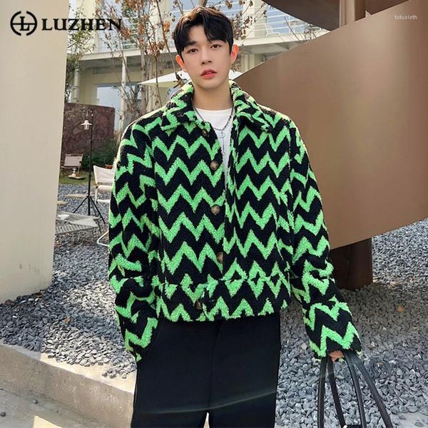 Jaquetas masculinas Luzhen Coreano Elegante Elegante High Street Cor Contraste Stripe Designer Casaco Térmico Homens Na Moda Jaqueta de Lã Solta 316345