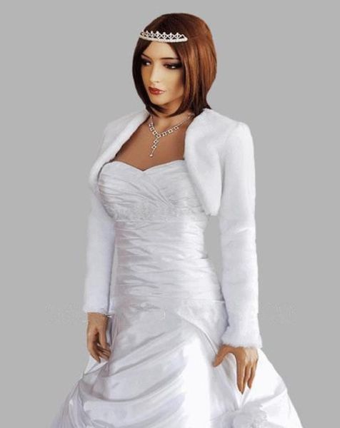 Weiße, elfenbeinfarbene Hochzeitsjacken mit langen Ärmeln aus Kunstpelz, günstige Braut-Bolero-Wraps, Schals, Cape-Mantel, Hochzeitsaccessoires7234961