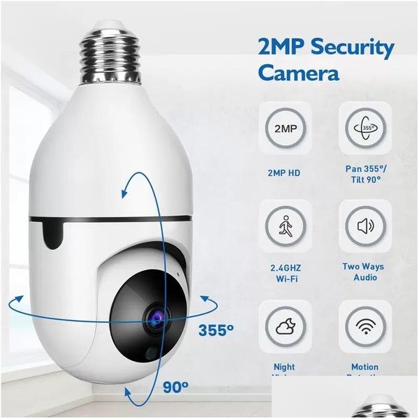 Câmeras IP Wifi Ptz Remoto Hd 360° Visualizando Segurança E27 Bb Interface 1080P Sem Fio 360 Rotate Rastreamento Câmera Panorâmica Light Drop Dhonu