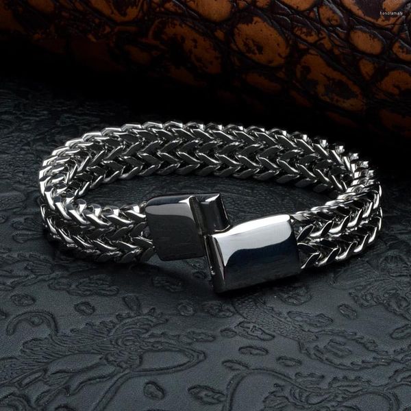 Braccialetti con ciondoli Moda uomo Catena semplice Colore argento Bracciale in acciaio inossidabile 316L Stile intrecciato Ragazzi Hip Hop Party Rock Gioielli regalo