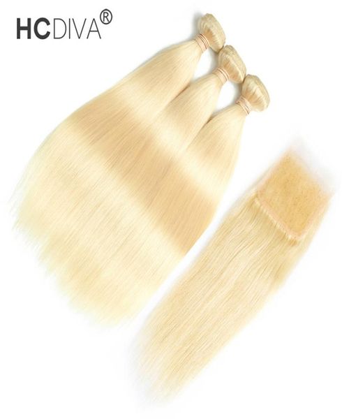 Capelli vergini peruviani lisci ricci crespi con chiusura in pizzo con capelli del bambino Brasiliani 613 capelli biondi 3 pacchi con chiusura 448989405