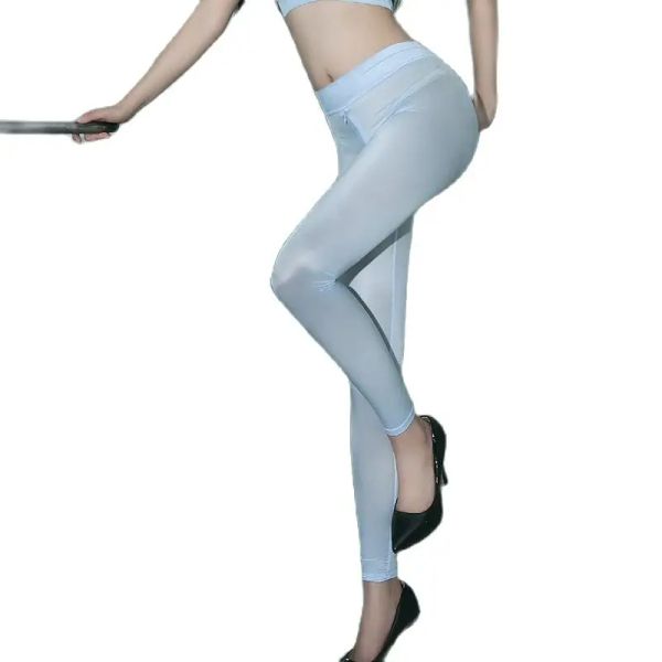 Capris wetlook sexy brilhante alta elástica zíper virilha leggings calças quentes de fitness legging calças femininas ver através de lápis pant clubwear