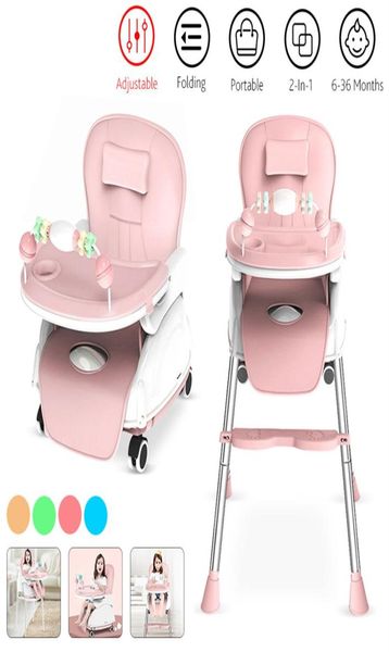 2in1 Ayarlanabilir Tepsi Katlanabilir Taşınabilir Çocuklar Bebek High Sandalye Taşınabilir Çok Fonksiyonlu Yeme Sandalye Koltuk Tekerlekleri 636 Ay L7824102