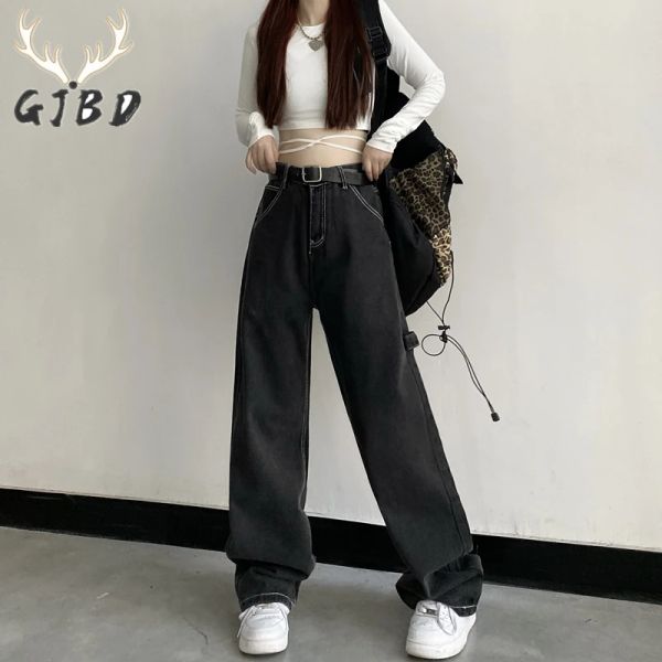Scratchers Women Jeans Vintage High Taille Y2k Streetwear Korean Fashion Black Grey Raule Jean Hosen Damen Baggy Wide Leg Jeanshosen