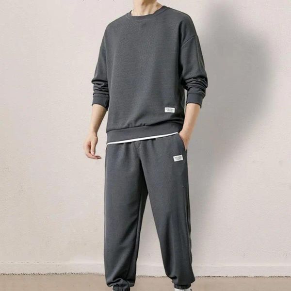 Erkek Trailsits Elastik bel sweatshirt pantolon, sonbahar için waffle doku jogger ile gündelik spor takım elbise set