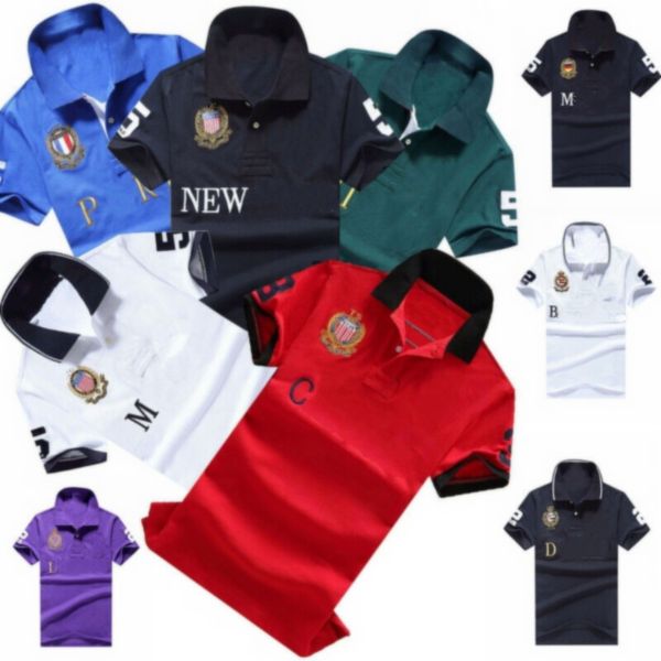 Camisa polo masculina clássica grande cavalo bordado paris dubai milão roma londres chicago nova iorque algodão casual camisetas polos tops tamanho s-xxl vermelho