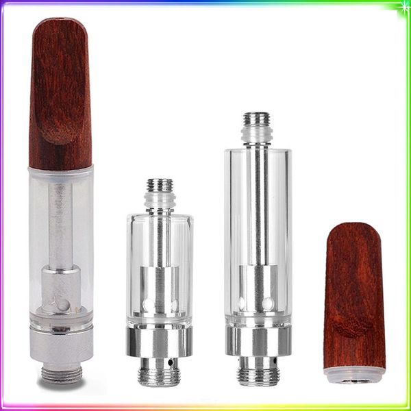 Seramik TH205 Atomizer Ahşap Ahşap Üst Seramik Bobin Cam Vape Kartuşları 0.5ml 0.8ml 1.0ml 510 İplik Boş Arabalar Köpükte Paketlenmiş