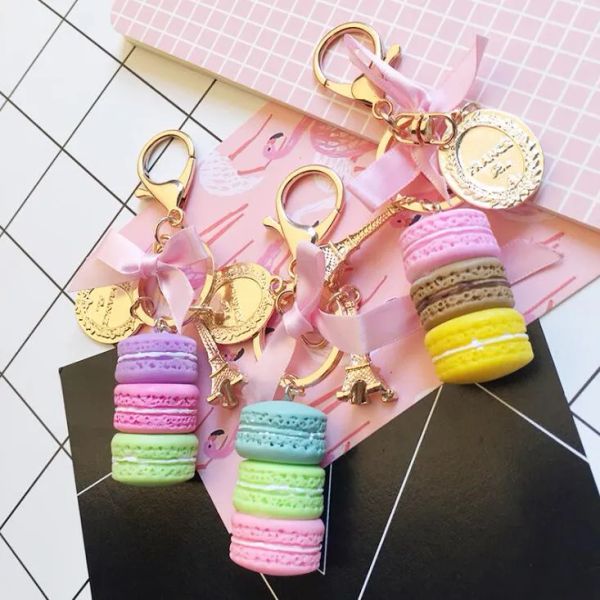 Macaron quente bolo chaveiro moda bonito chaveiro saco charme chaveiro do carro festa de casamento presente jóias para mulheres homens zz