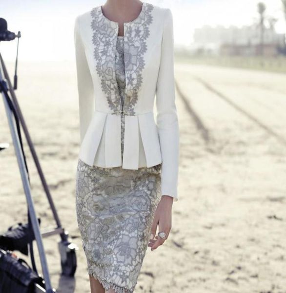 Designer-Brautanzug-Kleider für die Brautmutter in Weiß mit Jacke, graue Spitze, formelle Abendkleider, Party-Outfits, Anzug für die Brautmutter, 2159701
