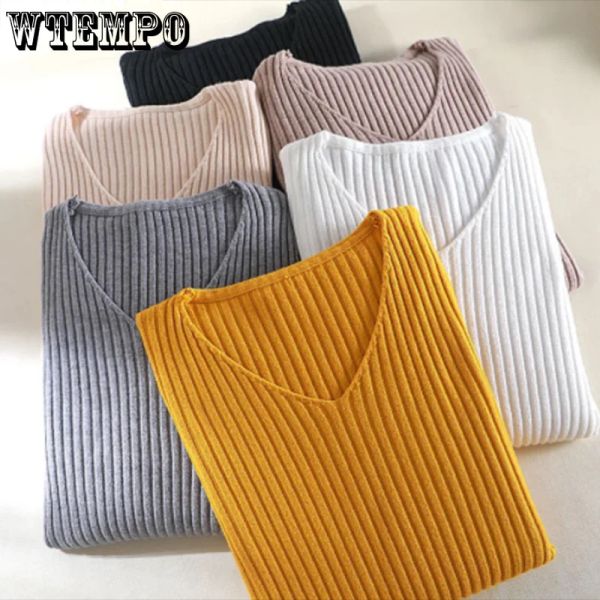 Plover Magli da donna Vneck Pullover solido Pullover Autunno inverno Magioni a manica lunga maglione maglia maglia a maglia Slim Badycon Drop Drop Shipping