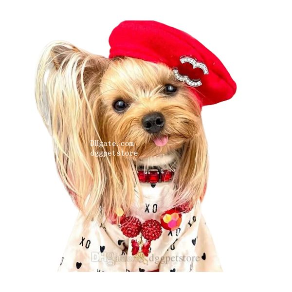 Designer-Baskenmütze für Hunde und Katzen, Stirnband, französische Künstler-Mütze, Baskenmütze, Haustier, Hund, Weihnachtskostüm, Stewardess, Haar-Accessoire, Foto-Requisiten, Rot, S, Y50