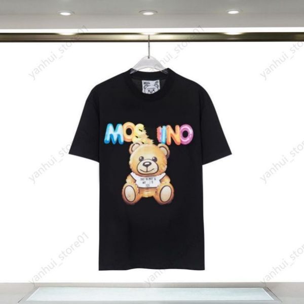 2024 Primavera / Estate Moschinoes Maglietta da donna Teddy bear stampa schizzo disegnato a mano T-shirt unisex a maniche corte vestibilità ampia versione trendy in puro cotone yhl