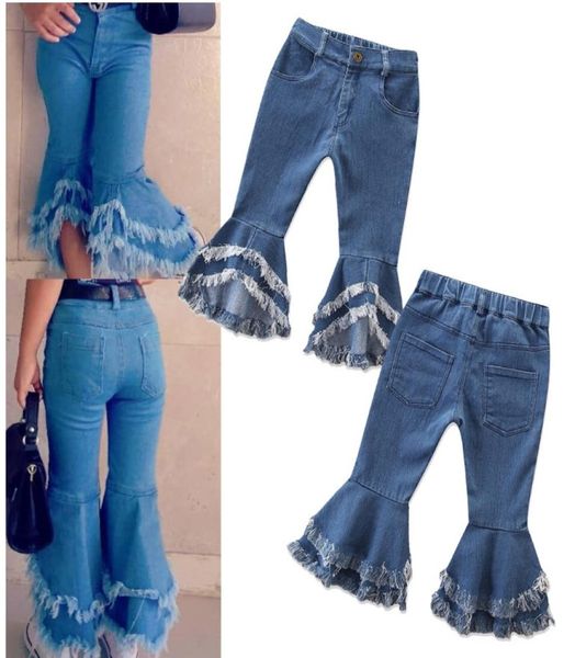 Meninas Calças Europa e América Estilo Moda Jeans Calças Queimadas Crianças Criança Bebê Crianças Denim Bell Bottom Boot Cut Pants8458831