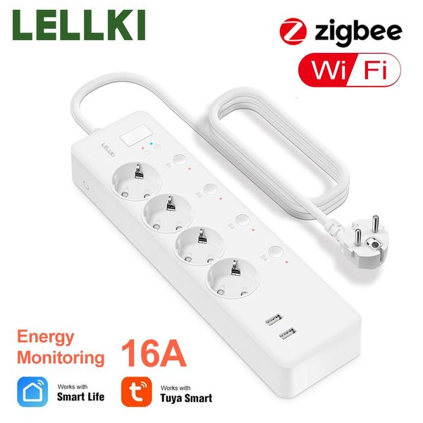 Zigbee power strip monitoramento de energia wi fi inteligente tomada usb 220v ue coreia plug tuya vida casa alexa yandex estação 240228