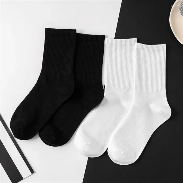Мужские носки, 2 пары, черные, белые, мужские, хлопковые, толстые, однотонные, средней длины, женские, в студенческом стиле, простые кальцетины