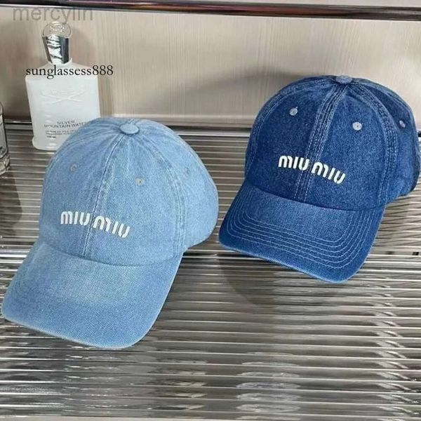 Miumiu boné designer bonés lavagem de água denim azul beisebol com borda curvada protetor solar edição versátil boné usado para homens e mulheres