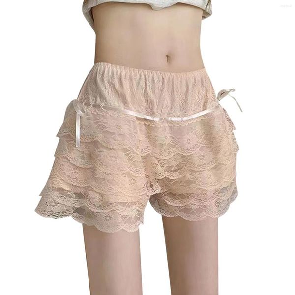 Calcinhas femininas Mulheres Y2K Lace Shorts Cute Layered Ruffle Bow Tiered Bloomer