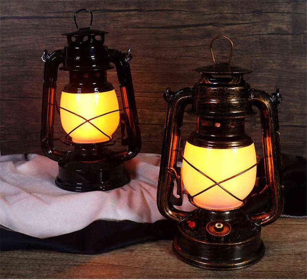 25cm Yaratıcı Şarj Edilebilir Retro Taşınabilir Lantern Dış Mekan Kampı Gazoen lambası Gece Işığı Dinamik Alev Işık LED Masa Lambası 2 W22444357