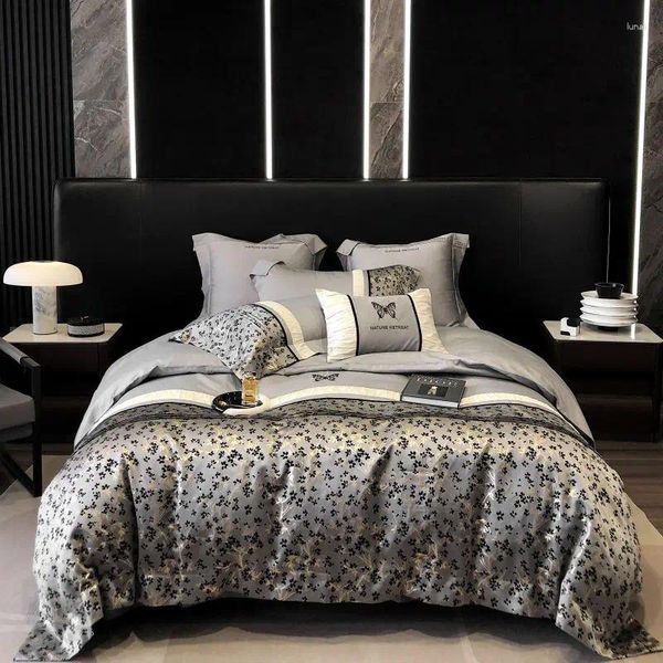 Bettwäsche-Sets Hochpräzises Satin-Jacquard und Patchwork-Luxusset aus ägyptischer Baumwolle Bettbezug Bettlaken Kissenbezüge Heimtextilien
